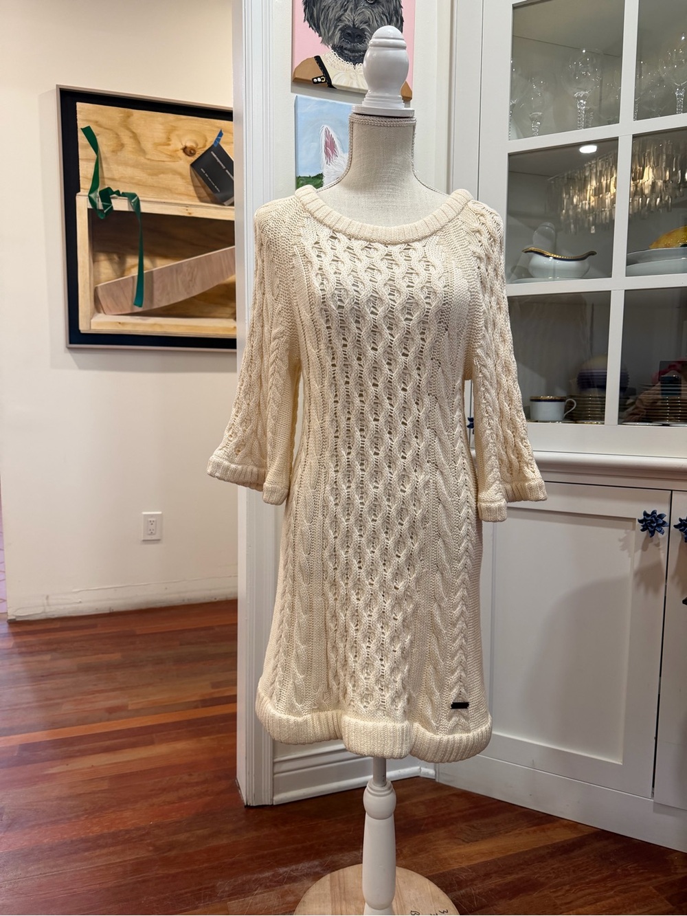 Burberry Cream Cable Knit Long Sleeve Sweater Dress - Picture 7 of 7